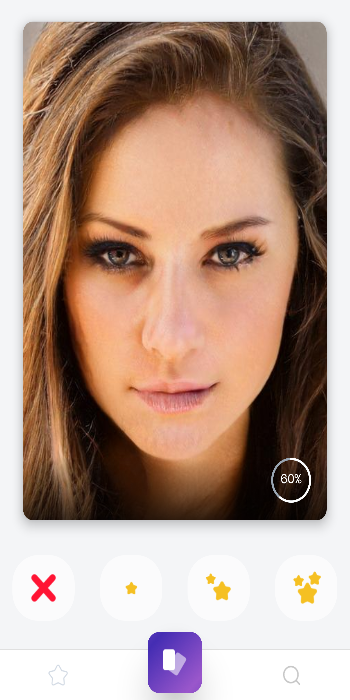 The 2019 SkinDeep.ai app: a generated face with reject and star rating buttons, and a training progress ring showing 60%