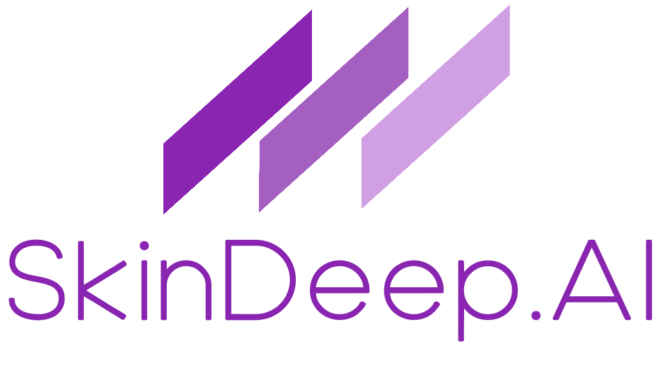 Original SkinDeep.AI wordmark: purple lettering with three diagonal stripes